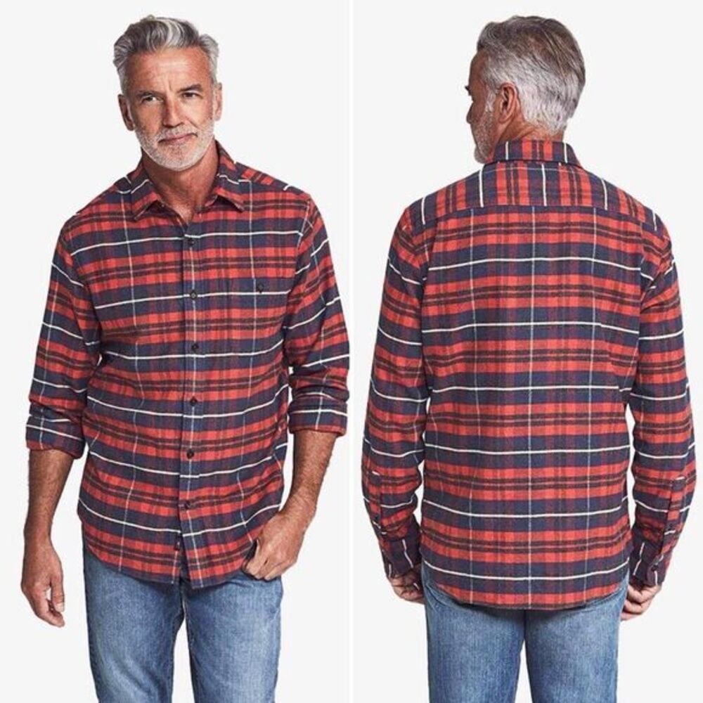 Faherty Stretch Seaview Flannel Shirt in Red/Charcoal Grey Size M